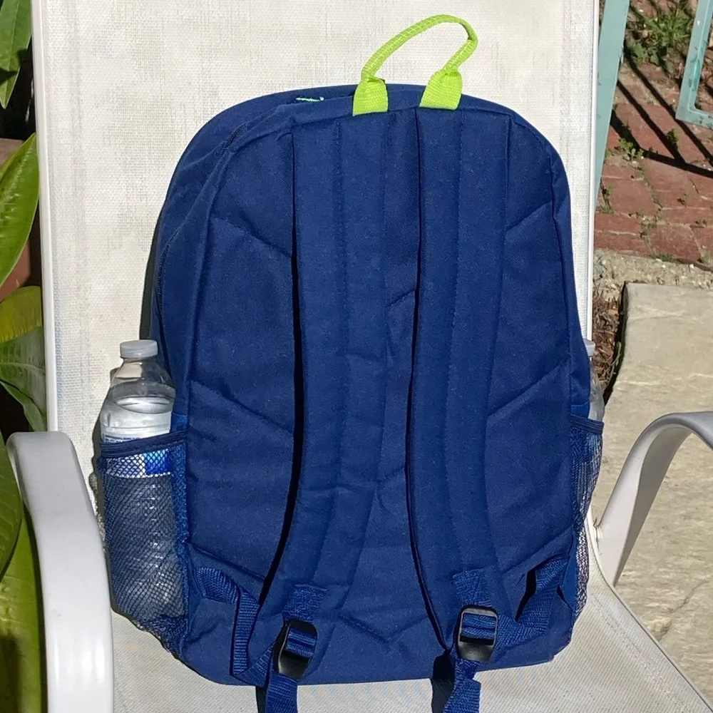 Blue Backpack with Green Trim Side Pockets New